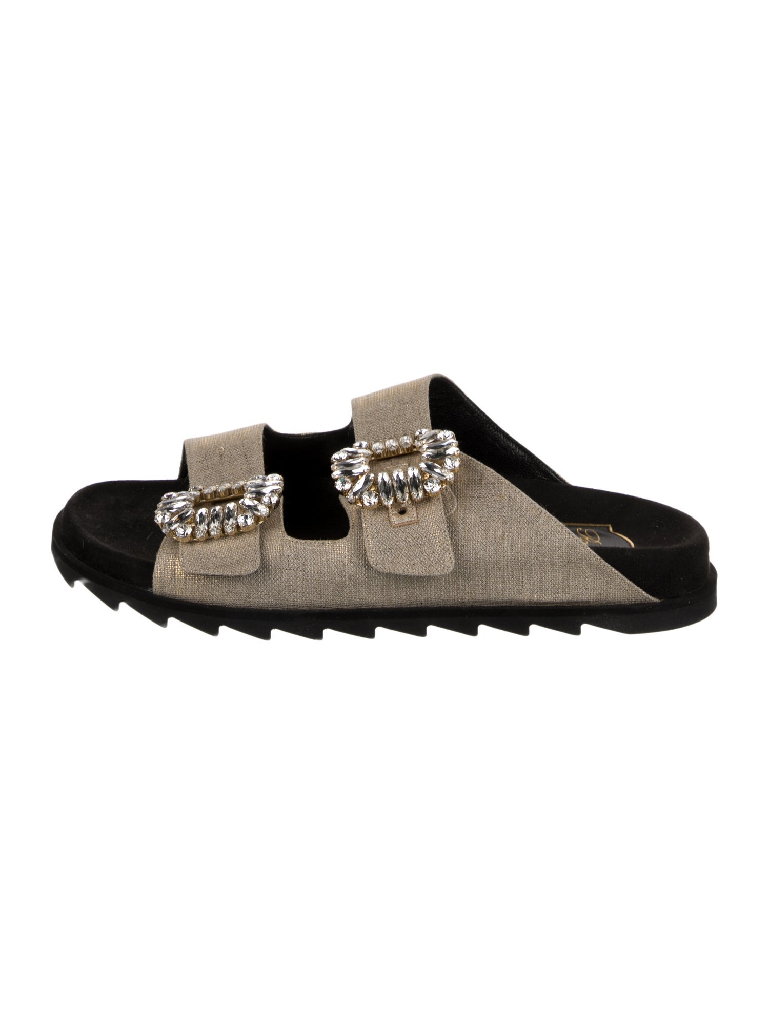 Roger Vivier Leather Crystal Embellishments Slides
